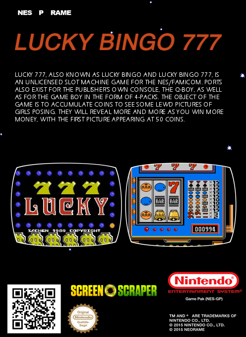 Lucky Bingo 777 (Homebrew) — Box back